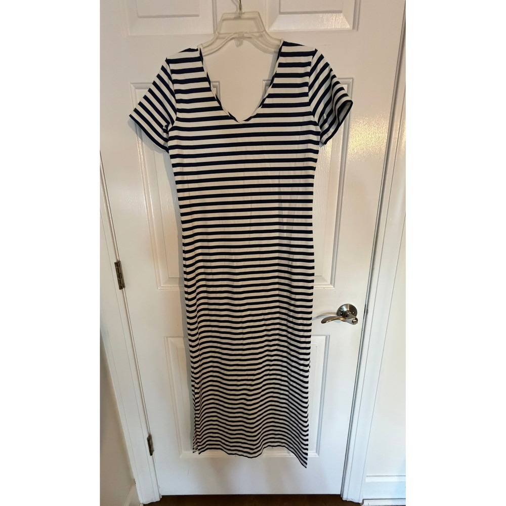 Dudley Stephens Sanktay Striped Maxi Dress Navy White Dual Split XS‎
